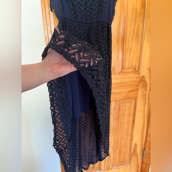 Liberty Love Navy Blue High-Low Sheer Dress Size Medium - Picture 4 of 9